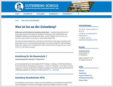 Webdesign und -pflege der Website der Gutenberg-Schule Berlin in Zusammenarbeit mit SchuelerInnen, c-co, Uta Tietze