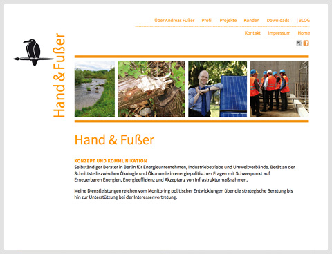 Unternehmenswebsite / Startseite, Hand&Fußer, c-co, Uta Tietze
